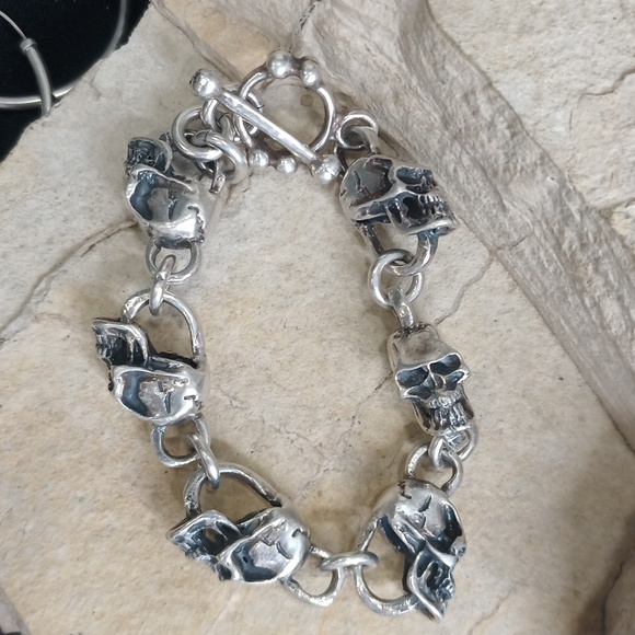 Deathrow Pawn Star Rick's Skull Bracelet Bikers 925 Sterling Silver